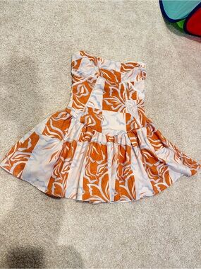 Peppermayo Orange and White Floral Strapless Kids Dress